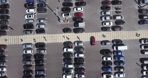 Russia, Republic Of Karelia, Sortavala, Aerial view of filled parking lot in Ruskeala Mountain Park.
