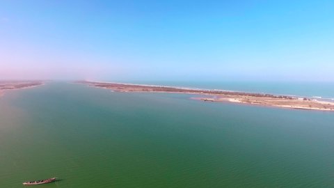 Footage aerial The Saint Louis island Senegal river 

