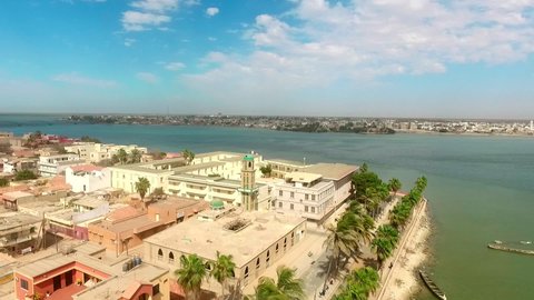 Footage aerial The Saint Louis island Senegal river 
