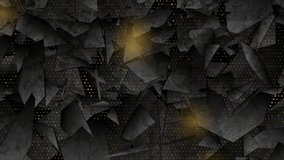 Black grunge low poly abstract motion background with shiny golden dots. Seamless looping. Video animation Ultra HD 4K 3840x2160