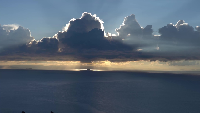 Sunset Over Calm Sea Obscured By Clouds In The Sky. - Amantani island, lake titicaca, peru, timelapse