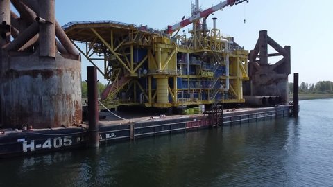Rozenburg , Netherlands - 04 17 2020: Power rig in maintenance in the port of Rotterdam.