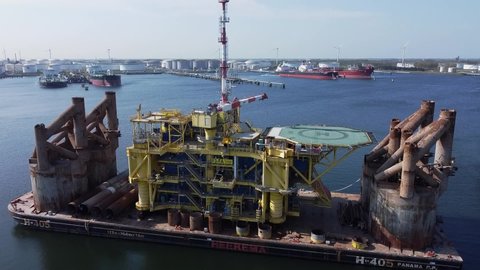 Rozenburg , Netherlands - 04 17 2020: Power rig in maintenance in the port of Rotterdam.