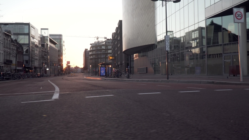 Utrecht , Netherlands - 04 12 2020: The city of Utrecht is deserted because of Covid-19 (Corona) | Shutterstock HD Video #1063411213