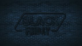 Black friday Neon Glowing Sign on brick wall.4K video