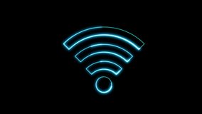 wifi neon glowing line icon isolated on black background.  motion graphic animation.4K Video 