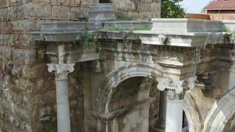 View of Hadrian's Gate in old city of Antalya Turkey.