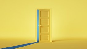 3d render. yellow blue room with opening door. Modern minimal concept. Opportunity metaphor. - Powered by Shutterstock - Get 15% off with code: PIKWIZARD15