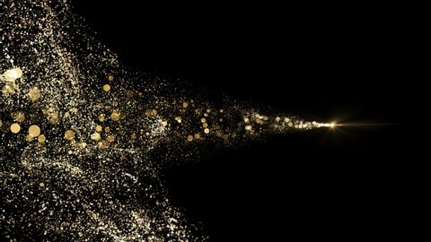 Magic Light Golden Glitter Sparkling particles with Bokeh Lights. Beautiful Christmas Golden Particles and Sparks in 4K. Perfect for Logo Opening and  Intro animation. Shining Gold Dust Trail Isolated