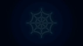 Glowing neon line Spider web icon isolated on black background. Cobweb sign. Happy Halloween party. 4K Video motion graphic animation