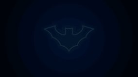 Glowing neon line Flying bat icon isolated on black background. 4K Video motion graphic animation