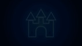Glowing neon line Castle icon isolated on black background. 4K Video motion graphic animation