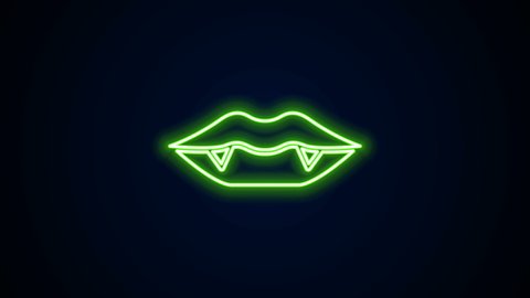 Glowing neon line Vampire teeth icon isolated on black background. Happy Halloween party. 4K Video motion graphic animation