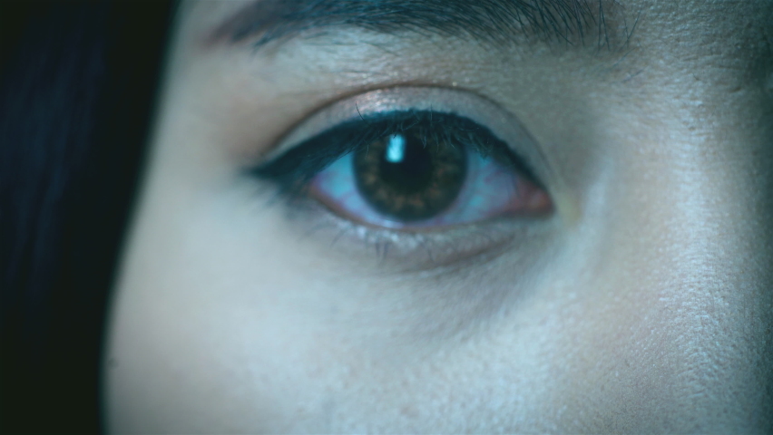 A close up portrait on a beautiful Asian woman eye looking at the camera, biometric retina recognition algorithm technology scanning concept | Shutterstock HD Video #1063428586