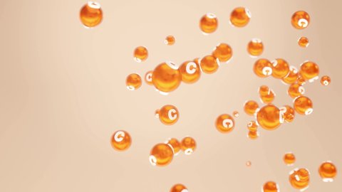 Animation bubbles vitamin c, concept skin care cosmetics solution. vitamin c