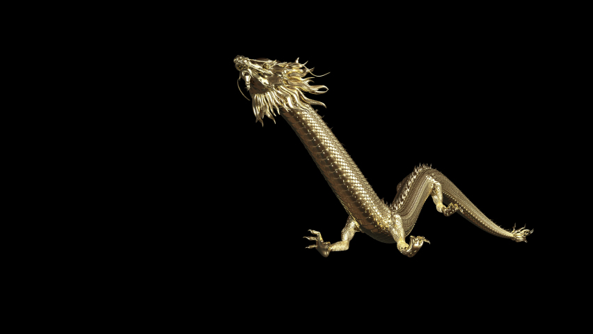 Full body gold dragon move forward animation with 3d rendering animation include alpha path. | Shutterstock HD Video #1063435354