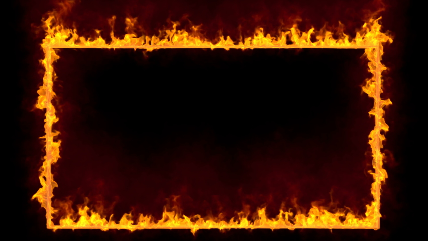 Fire frame, burning rectangle animated on black background. Seamless loop. Royalty-Free Stock Footage #1063437139
