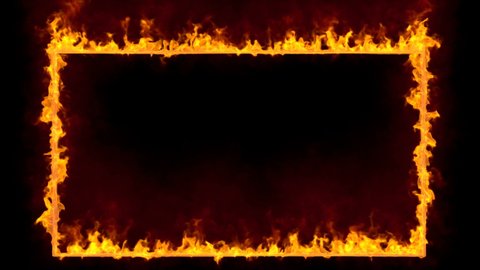 Fire frame, burning rectangle animated on black background. Seamless loop.