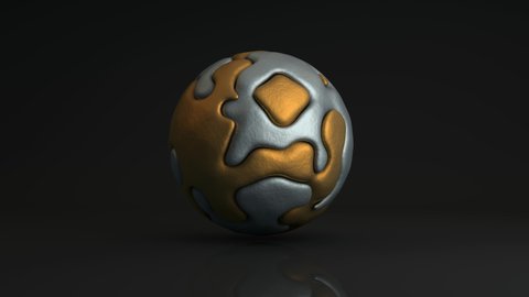 3D animation of silver and gold abstract spheres interacting in perfect balance. Loop animation with the presence of noise and other special components and artifacts.