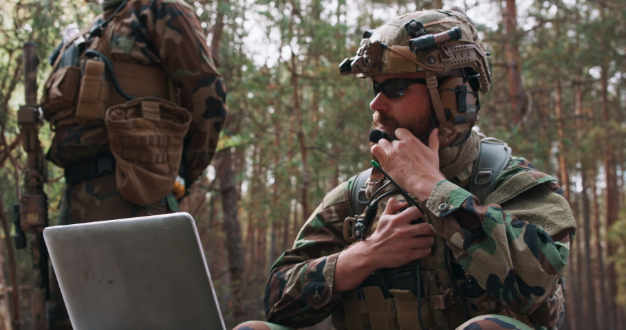 Portrait Bearded Commander Military Uniform Tactical Stock Footage ...