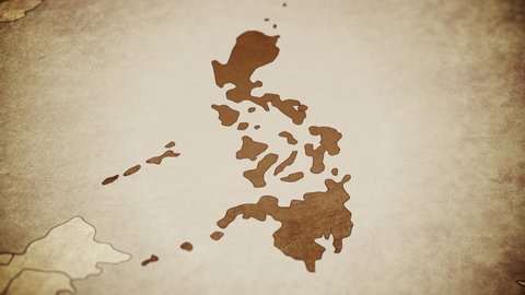 Vintage map showing Philippines. From above zooming in.