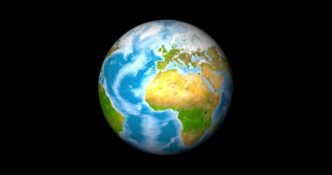 Realistic Earth Globe focused on northern hemisphere. Planet with lands, water and atmosphere. 3D object rendered looping footage. Elements of this image furnished by NASA