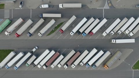 trucks in the parking lot, shot from the drone