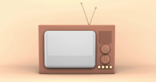 3d render of an old TV. Brown cartoon TV with a green screen. Chroma key tv
