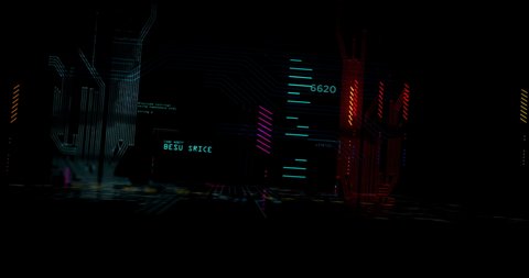 Special offer futuristic cyberpunk style loop animation. Seamless loopable flight through virtual city. Modern abstract 3d rendering intro. Hot sale, promotion, black friday and cyber monday concept. Video de stock
