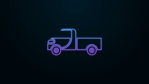 Glowing neon line Pickup truck icon isolated on black background. 4K Video motion graphic animation.