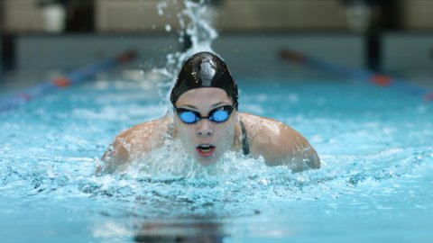 Young Female Athlete Swimmer Performing Butterfly Stock Footage Video ...