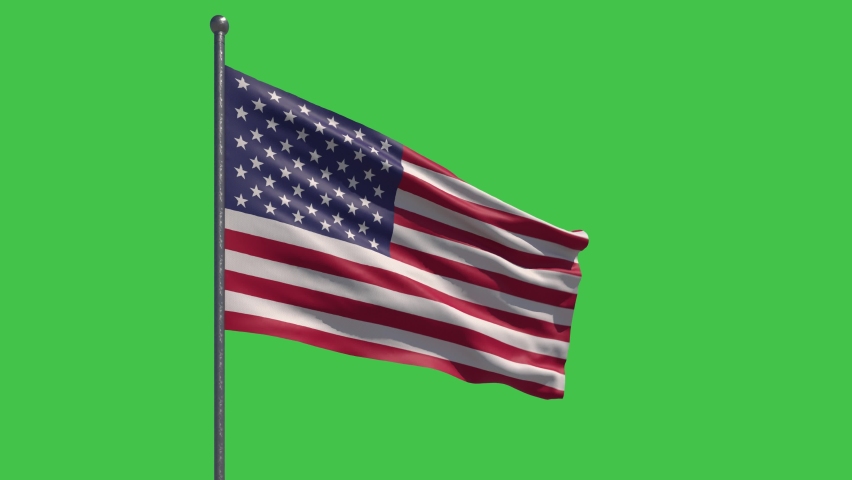 USA Flag Waving Slow Motion on the green background perfect for easy keying. Large American Flag flies. National Day Celebration Royalty-Free Stock Footage #1063480933