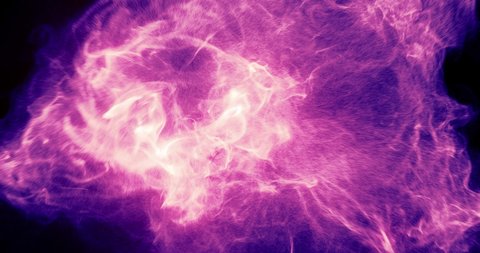 Abstract purple flames, plasma and particles moving around in a fluid motion. Abstract VJ background. Dancing smoke, fluid effect motion graphic. 3D render, 4K loop.