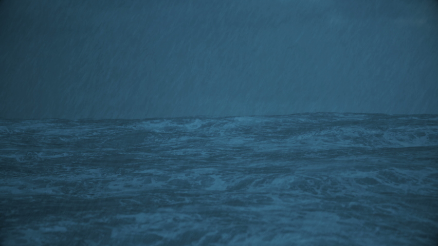 Raging ocean in a strong storm with rain and lightning, 3d animation | Shutterstock HD Video #1063486120