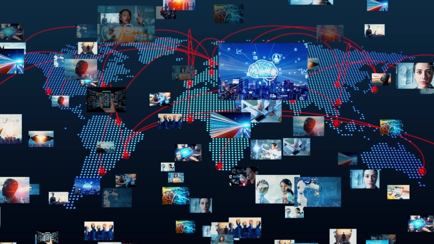 Global communication network concept. Worldwide business. Social media. Video distribution service.