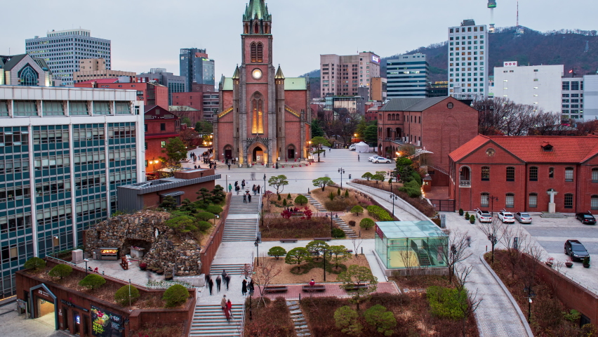 Day to night Time lapse of church in Seoul City South Korea 