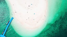 Aerial view Nature Turquoise Sea and White beach sand in copy space, Aerial view of drone, Seawater clear and blue green. Nature in Khai Island. At Khai island, Phuket, Thailand. Travel concept.