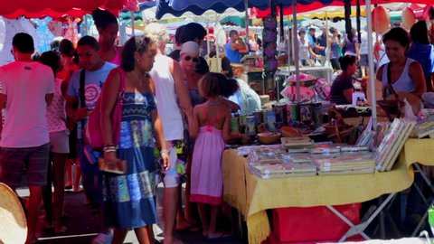 Saint-Paul, Réunion - January 2013 : People shopping on traditionnal creole market in Saint-Paul on the island of Réunion