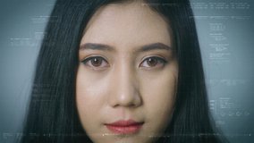 Futuristic biometric retina recognition algorithm technology scanning a young teenager's pupil with invisible infrared light to pick up unique patterns in the iris for personal authentication - Powered by Shutterstock - Get 15% off with code: PIKWIZARD15