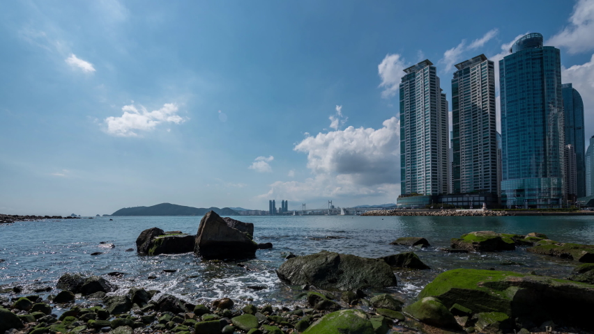 South korea of Sea landscapse. Waterfront Marine Gwangalli Beach and Gwangan Bridge. or Diamond Bridge.of South Korea best landmark in busan city,South Korea(zoom in)