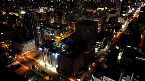 Night view of Sapporo, motion time lapse.