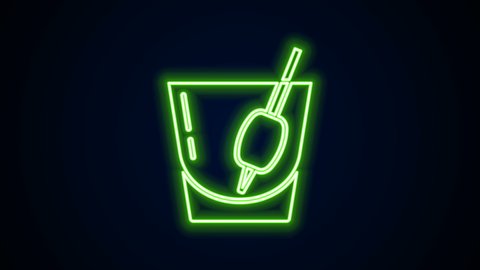 Glowing neon line Cocktail Bloody Mary icon isolated on black background. 4K Video motion graphic animation.