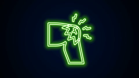 Glowing neon line Joint pain, knee pain icon isolated on black background. Orthopedic medical. Disease of the joints and bones, arthritis. 4K Video motion graphic animation.