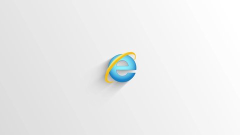 Animation Internet Explorer picture on a white background, the appearance of a running stripe icon. Creative video for product presentation: Chita. Russia. 07.12.2020