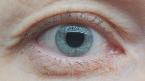 pupil of human eye narrows and dilates in close-up.