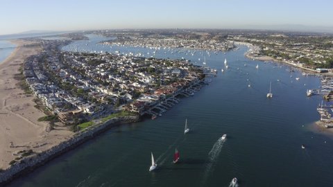 Afternoon aerial view of the Newport Harbor in Newport Beach, California, USA.