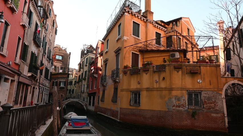 Venice, Italy - November 2020 - Walking through the less touristy streets of the lagoon city