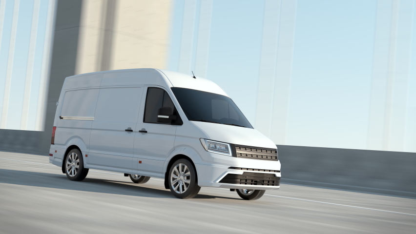 Modern White Delivery Van Driving Through on Bridge. Postal Auto Delivery Product Service. Concept Cargo and Supply. New E-commerce Deliver. Fast Electric Carrier Van Driving on Highway Side View Shot | Shutterstock HD Video #1063543621