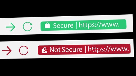 HTTPS Secure and HTTP Not Secure url in Browser with padlock symbol animation