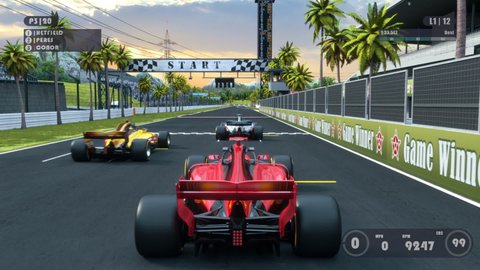 Bolide Sports Car Racing On A Racing Track 3d Video Game. Gameplay Screen. Drunk Driving